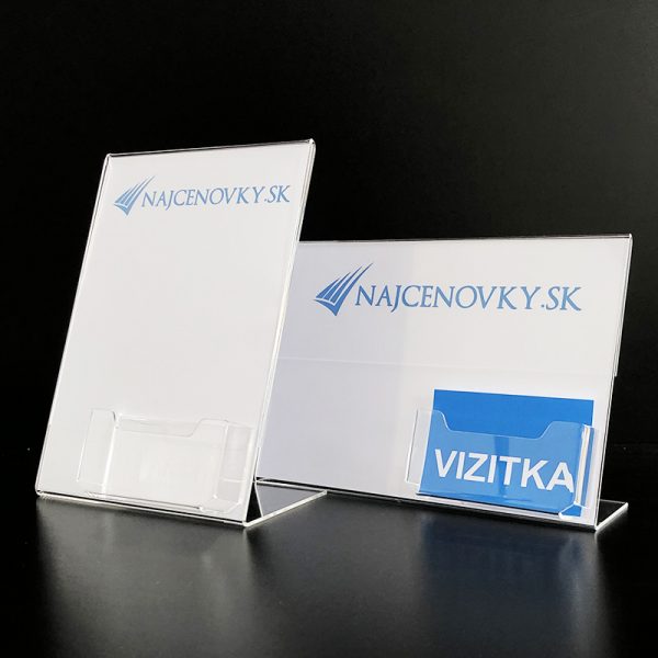 Stojan na letáky A5 na výšku, šírku s kapsou na vizitky