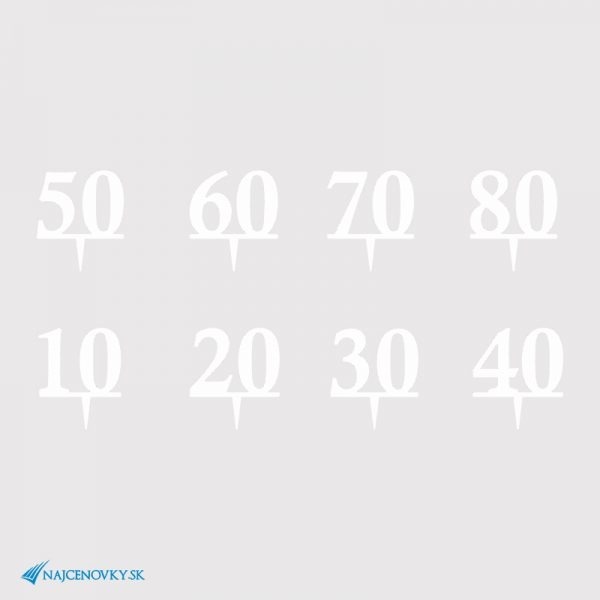 Číselne dekorácie po desiatkach od 10 po 80 do torty