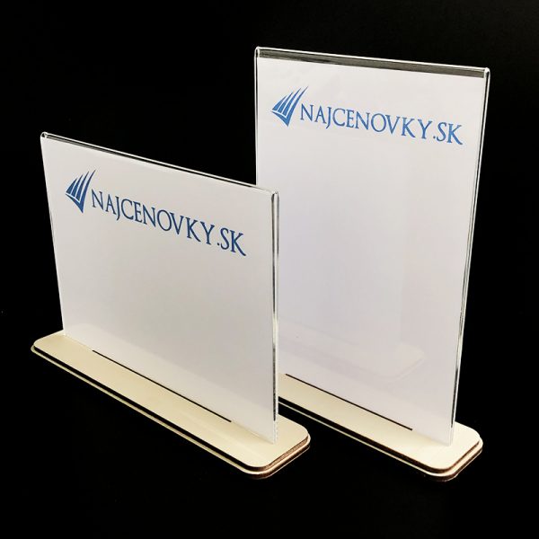Plexi stojan na jedálny lístok A5 s dreveným podstavcom