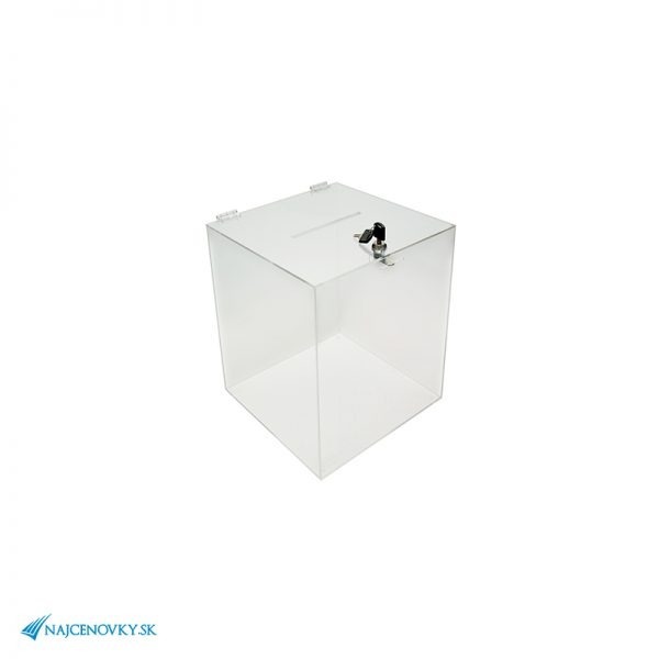 Urna z plexiskla rozmerom 20x20x27 cm, transparentná